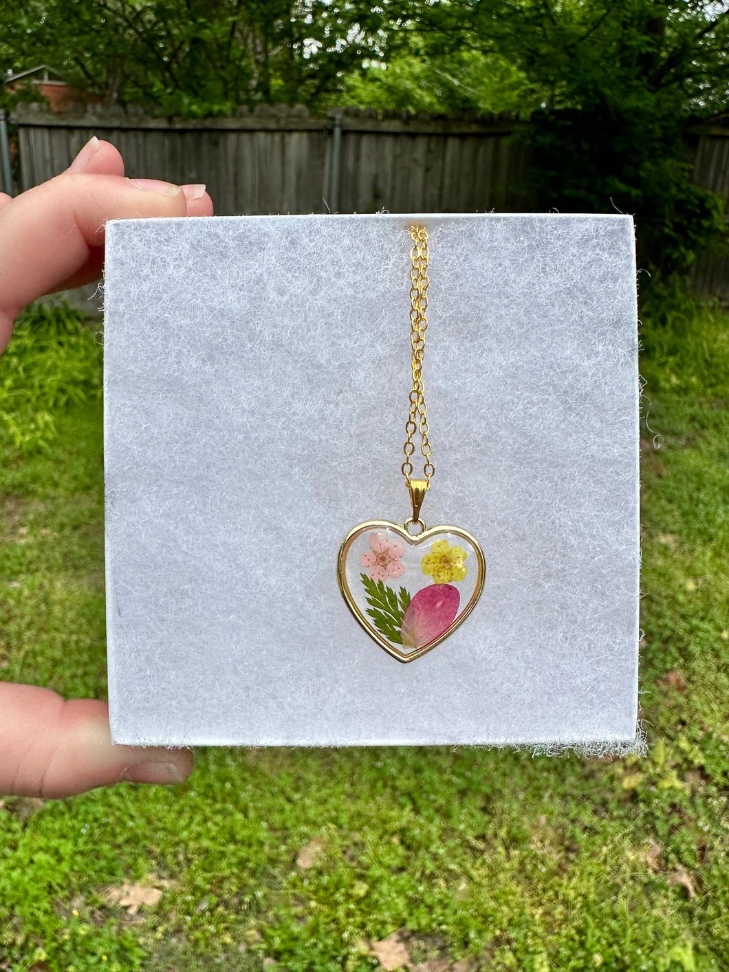 Pink Yellow & Red Floral Heart Necklace