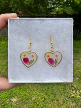 Load image into Gallery viewer, Pink Yellow &amp; Red Floral Heart Earrings
