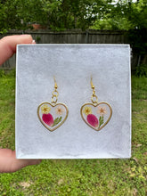 Load image into Gallery viewer, Pink Yellow &amp; Red Floral Heart Earrings
