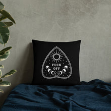 Load image into Gallery viewer, Fuck Off Ouiji Planchette Pillow in Black &amp; White
