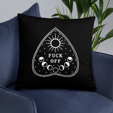 Load image into Gallery viewer, Fuck Off Ouiji Planchette Pillow in Black &amp; White
