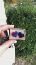 Load and play video in Gallery viewer, Imperfect Holographic Blue &amp; Red Heart Studs
