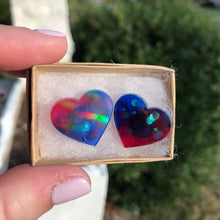 Load image into Gallery viewer, Imperfect Holographic Blue &amp; Red Heart Studs
