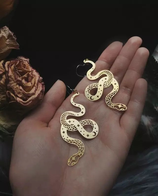 Gold Celestial Snake Earrings
