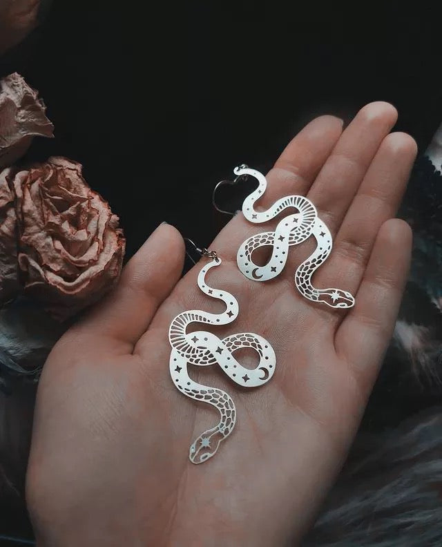 Silver Celestial Snake Earrings