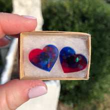 Load image into Gallery viewer, Imperfect Holographic Blue &amp; Red Heart Studs
