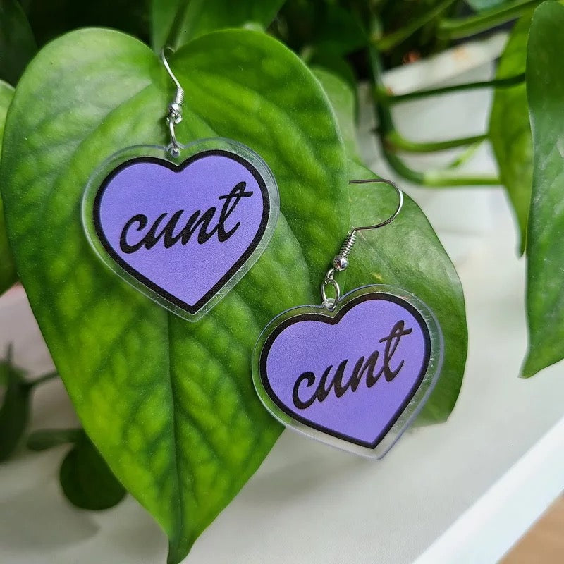 Purple C*nt Heart Earrings