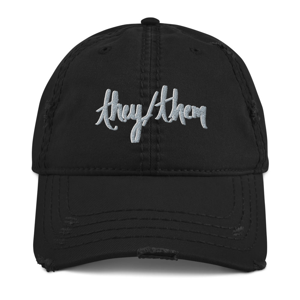 They/Them Distressed Embroidered Dad Hat